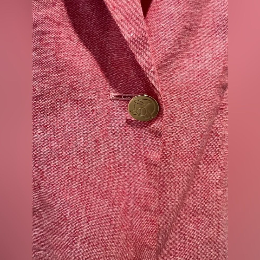 Draper James Blazer Womens Washed Pink Red Boxy Jacket Linen Cotton Chambray XL - Picture 2 of 8